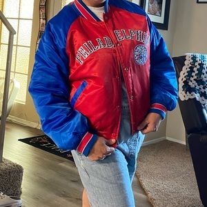 🥰NBA 76rs Boomer jacket Color-block Satin jacket - vintage